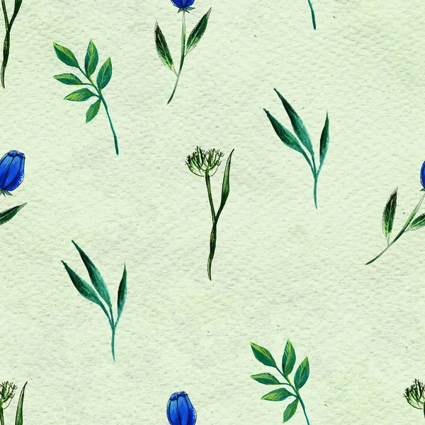 Mavi çiçekli kusursuz desen — Stok fotoğraf