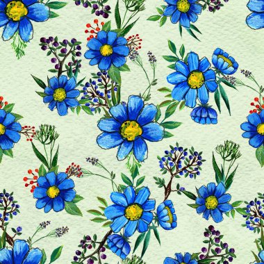 Mavi çiçekli kusursuz desen