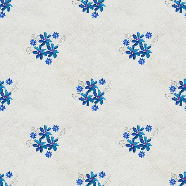 Płynny wzór z niebieskimi kwiatami — Zdjęcie stockowe