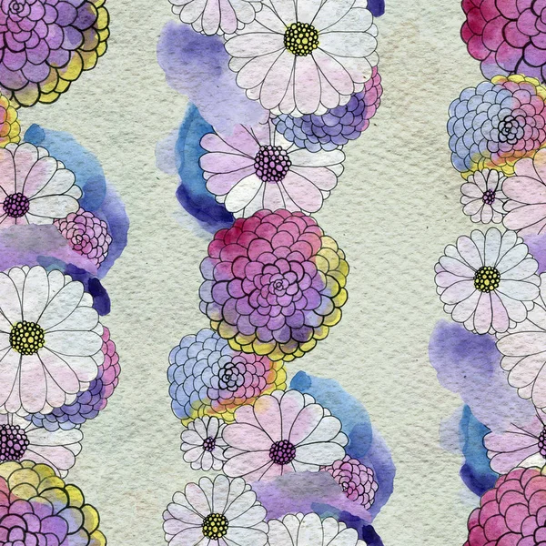 Бесшовный цветочный узор с астерами и цветами ромашки — стоковое фото