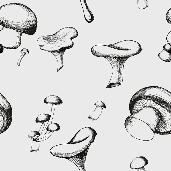 Hand getekende naadloze patroon met champignons. — Stockvector