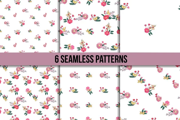 Seamless Vintage Wildflowers Pattern Set — Stock Vector