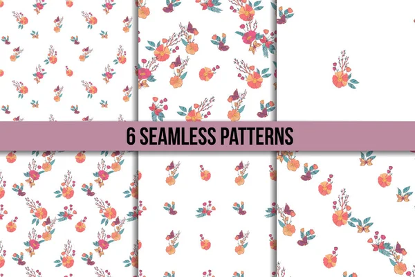 Seamless Vintage Wildflowers Pattern Set — Stock Vector