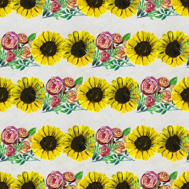 Ayçiçeği ve gül ile Seamless Modeli