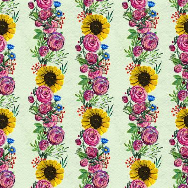 Ayçiçeği ve gül ile Seamless Modeli