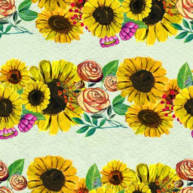 Ayçiçeği ve gül ile Seamless Modeli