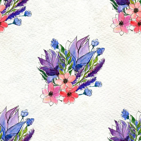 Απρόσκοπτη μοτίβο με πολύχρωμα λουλούδια — Φωτογραφία Αρχείου