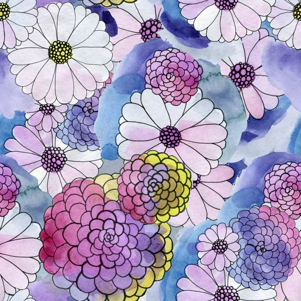 Kwiatowy wzór z Astry i kwiaty daisy — Zdjęcie stockowe