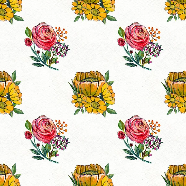 Seamless pattern with sunflowers and roses — Stock Photo, Image