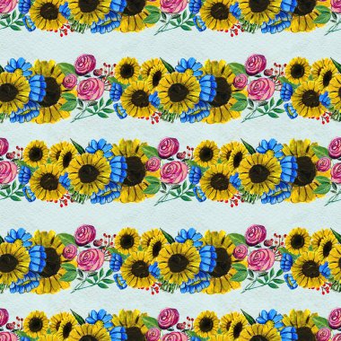 Mavi sarı ve pembe çiçekler ile Seamless Modeli