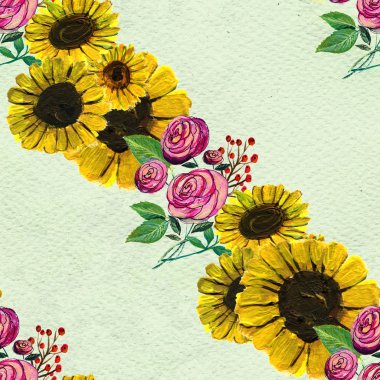 Ayçiçeği ve gül ile Seamless Modeli