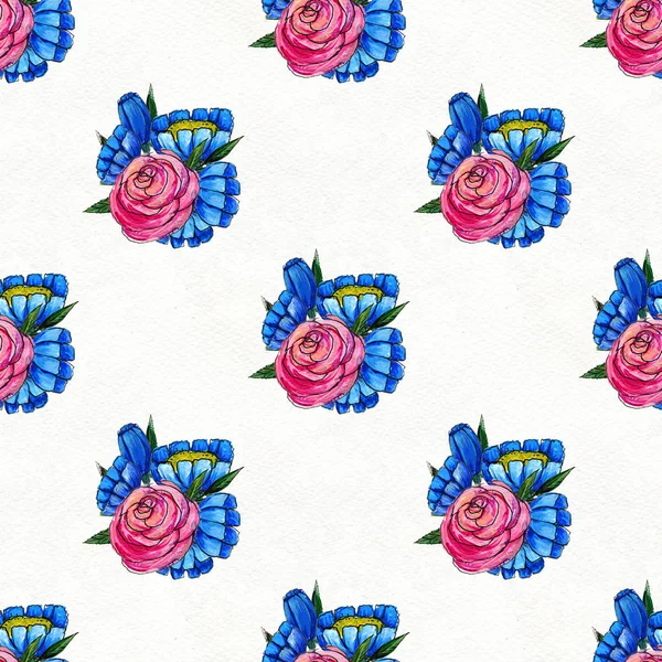 Seamless pattern with blue and pink flowers — Stock Photo, Image