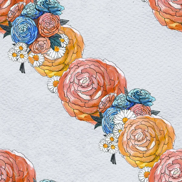 Naadloos patroon met kleurrijke bloemen — Stockfoto