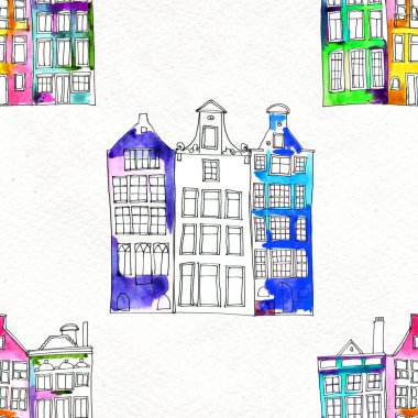 Kusursuz desenler suluboya Amsterdam evleri