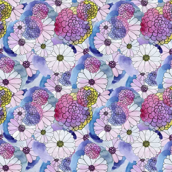 无缝花纹与紫苑和雏菊花 — 图库照片