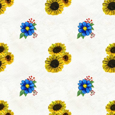 Mavi sarı ve pembe çiçekler ile Seamless Modeli