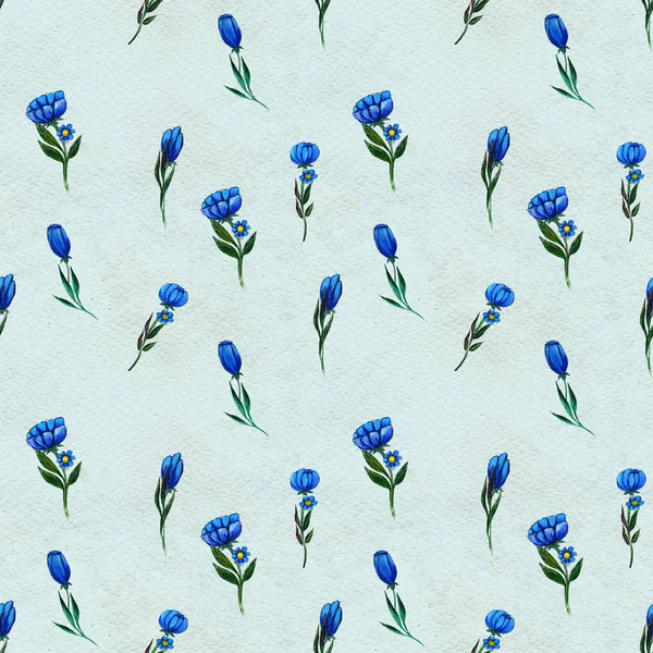 Бесшовный узор с голубыми цветами — стоковое фото