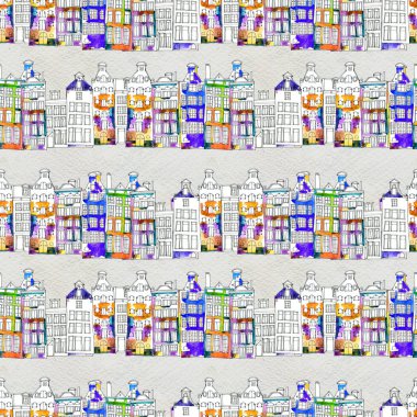 Kusursuz desenler suluboya Amsterdam evleri