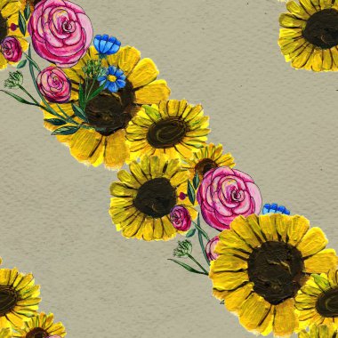 Ayçiçeği ve gül ile Seamless Modeli
