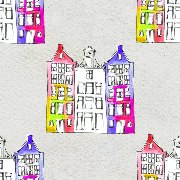 Kusursuz desenler suluboya Amsterdam evleri