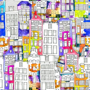 Kusursuz desenler suluboya Amsterdam evleri