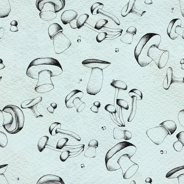 Hand getekende naadloze patroon met champignons. — Stockfoto