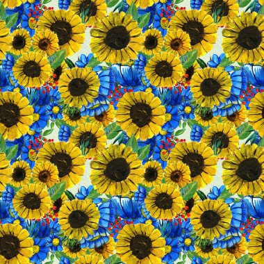 Mavi sarı ve pembe çiçekler ile Seamless Modeli