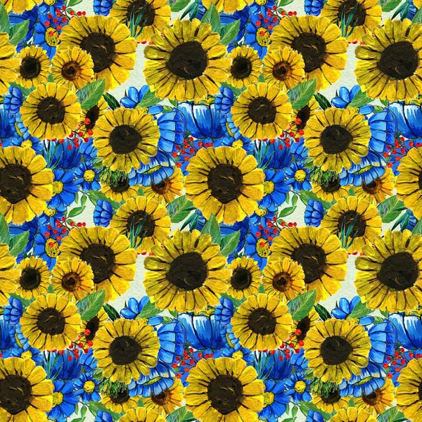 Mavi sarı ve pembe çiçekler ile Seamless Modeli