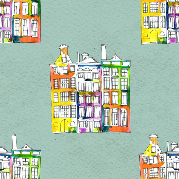 Kusursuz desenler suluboya Amsterdam evleri