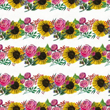 Ayçiçeği ve gül ile Seamless Modeli
