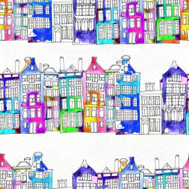 Kusursuz desenler suluboya Amsterdam evleri