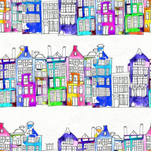 Kusursuz desenler suluboya Amsterdam evleri