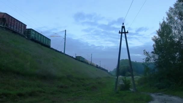 Pociąg towarowy z kontenerów przechodzi — Wideo stockowe