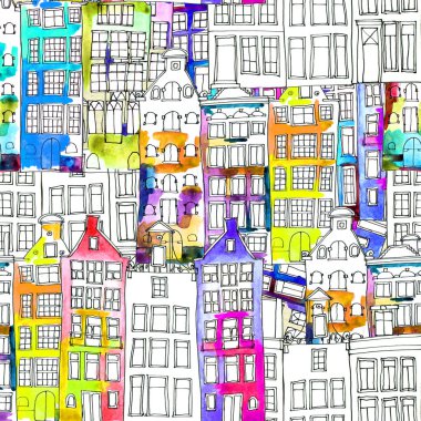 Kusursuz desenler suluboya Amsterdam evleri