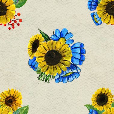 Ayçiçeği ve kır çiçekleri ile Seamless Modeli
