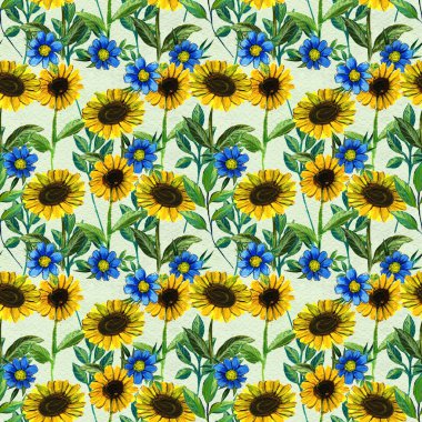 Ayçiçeği ve kır çiçekleri ile Seamless Modeli