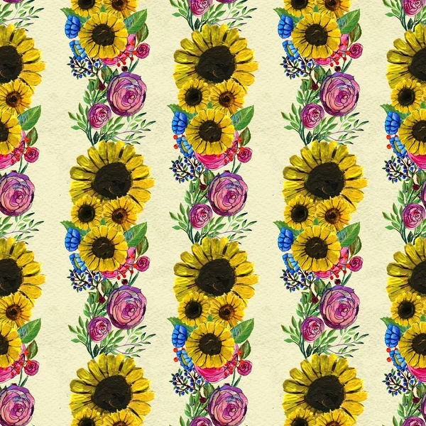 Mavi sarı ve pembe çiçekler ile Seamless Modeli