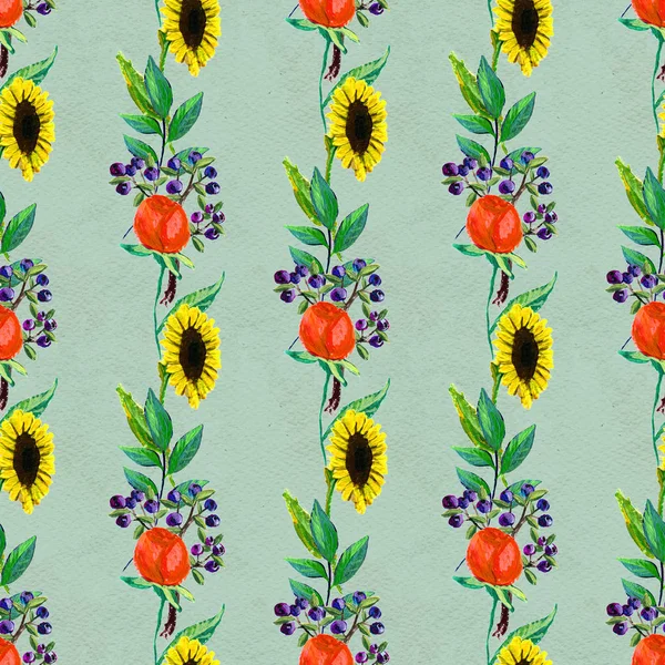 Seamless pattern with flowers and berries — Stock Photo, Image