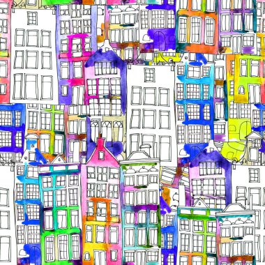 Kusursuz desenler suluboya Amsterdam evleri
