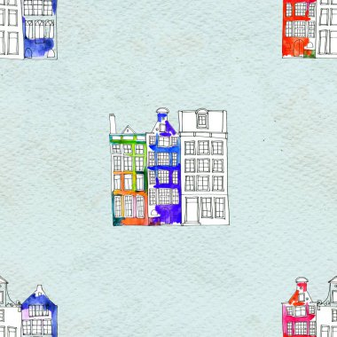 Kusursuz desenler suluboya Amsterdam evleri