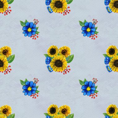Ayçiçeği ve kır çiçekleri ile Seamless Modeli