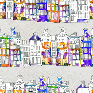 Kusursuz desenler suluboya Amsterdam evleri