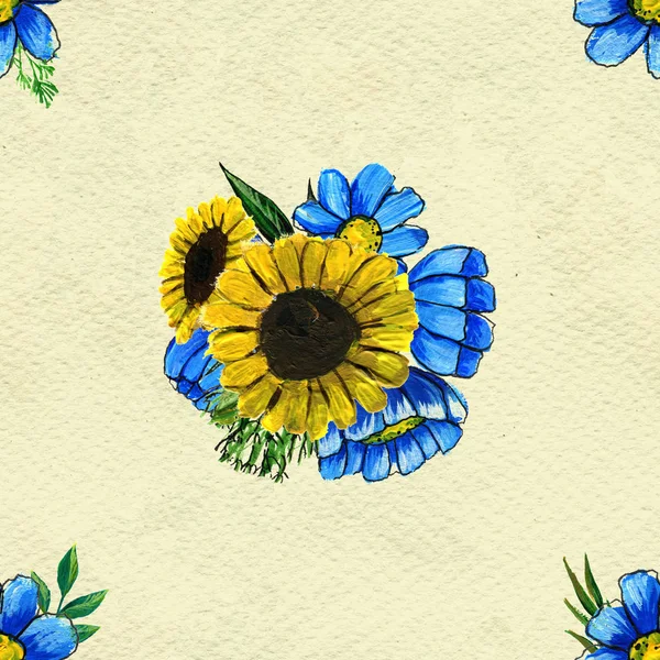 Seamless mönster med solrosor och blommor — Stockfoto