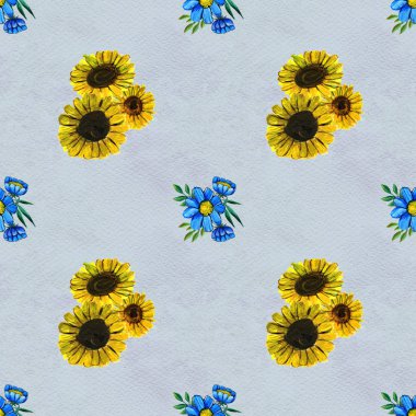Ayçiçeği ve kır çiçekleri ile Seamless Modeli