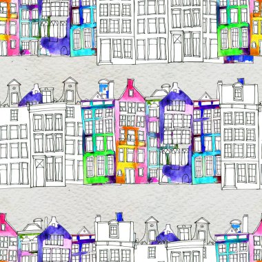 Kusursuz desenler suluboya Amsterdam evleri