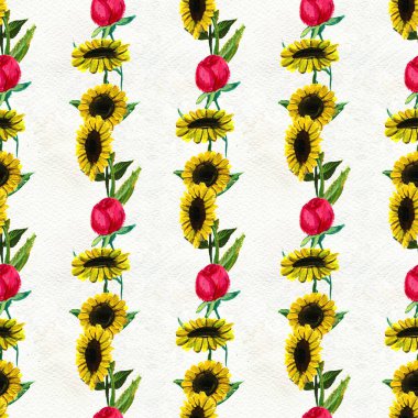 Ayçiçeği ve gül ile Seamless Modeli