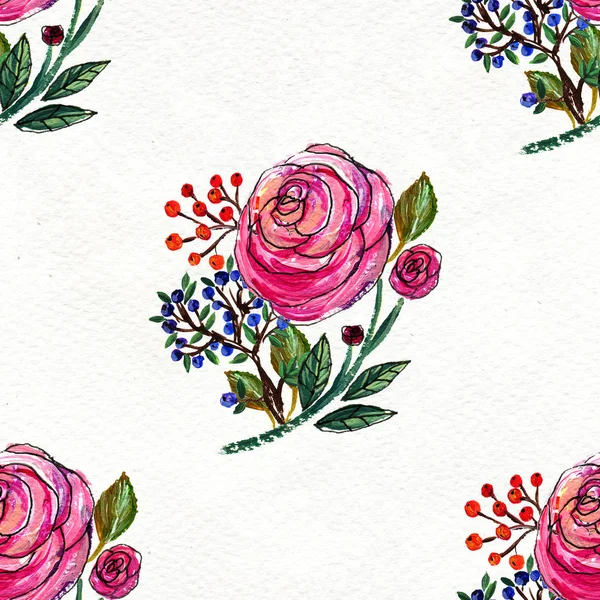 Безшовний візерунок з рожевими трояндами — стокове фото