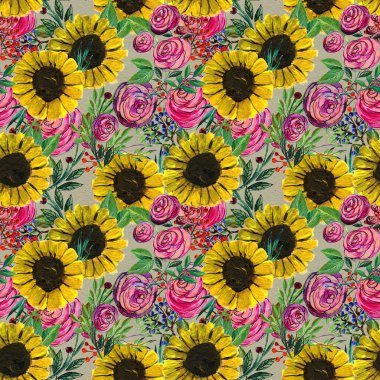 Ayçiçeği ve gül ile Seamless Modeli