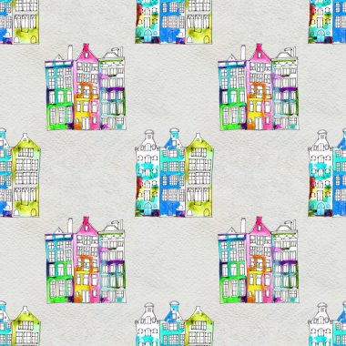 Kusursuz desenler suluboya Amsterdam evleri