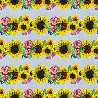 Ayçiçeği ve gül ile Seamless Modeli